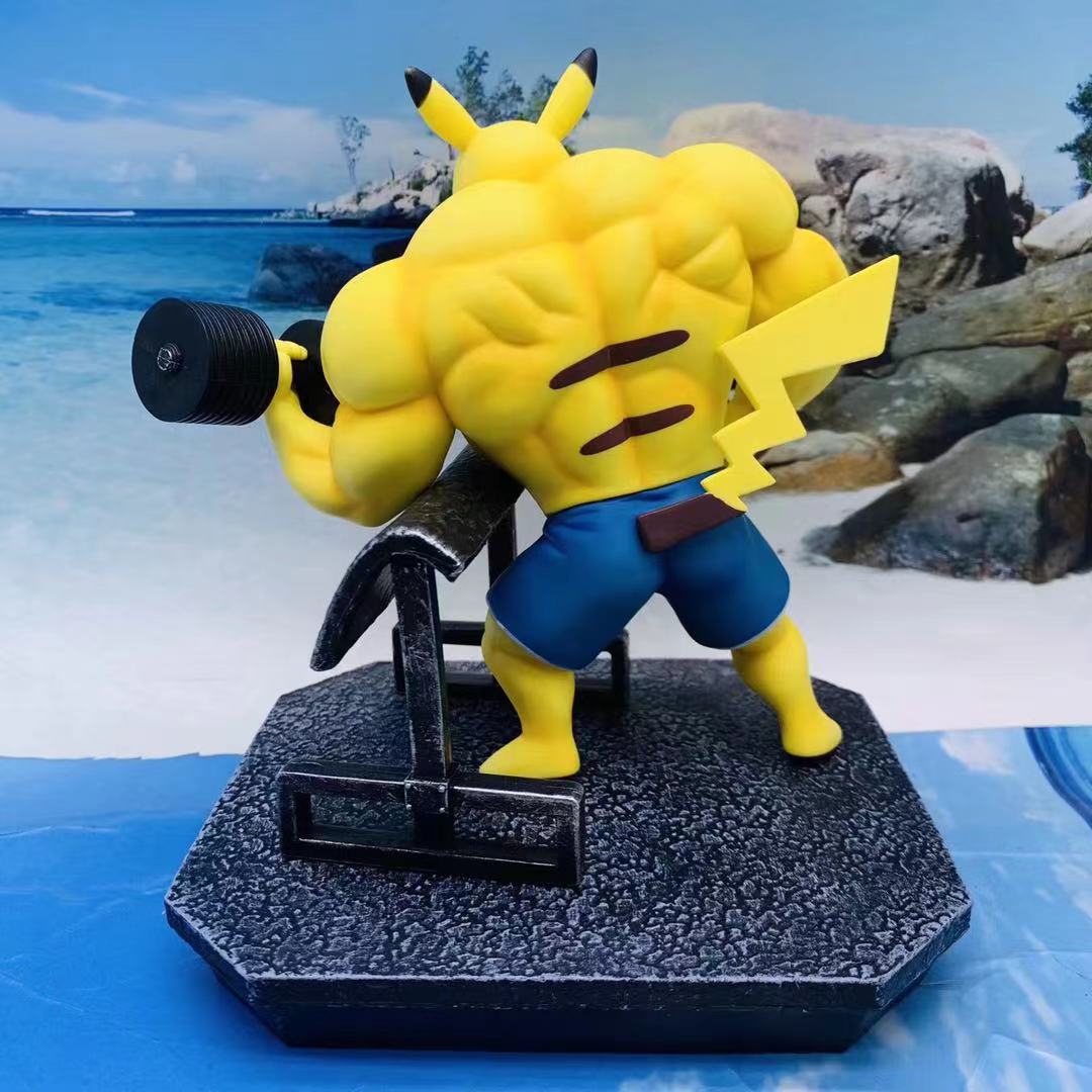 动漫模型 哑铃 健身场景 gk 肌肉皮卡 小火龙 手办 桌面摆件