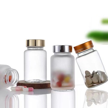 批发透明磨砂玻璃瓶带盖密封医药瓶遮光胶囊瓶保健品瓶药粉包装瓶