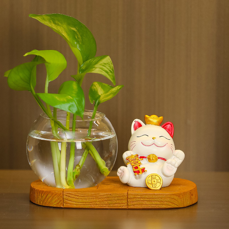 新年款好运招财猫水培摆件家居客厅书房书桌玄关电视柜小摆设新款