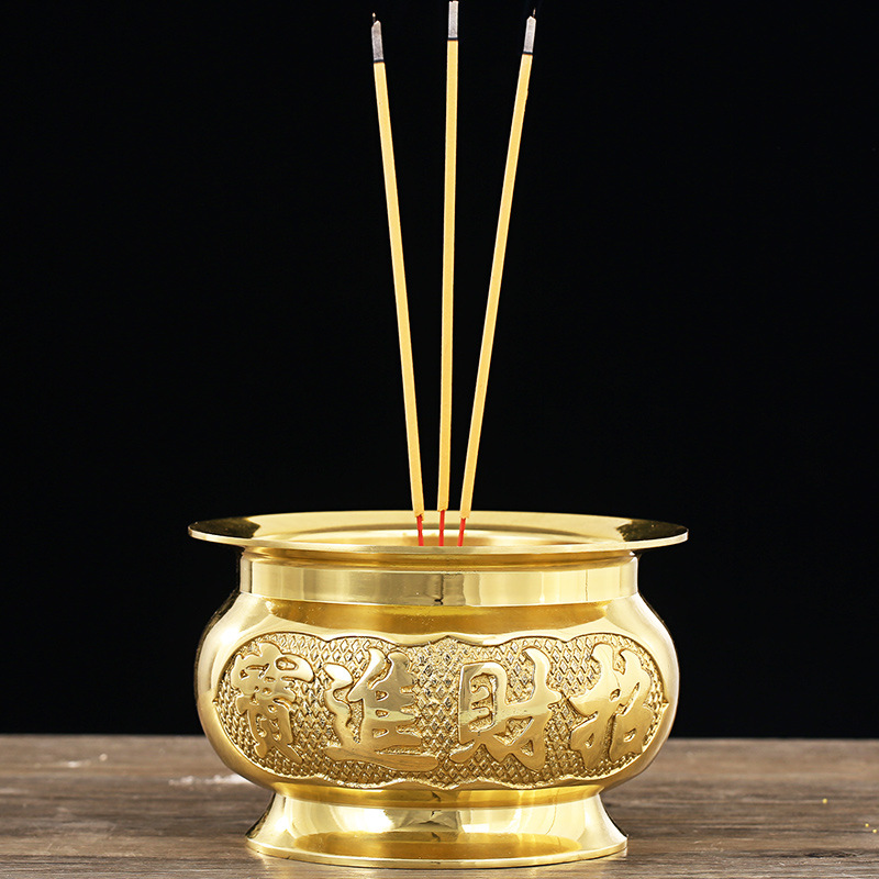 香炉纯铜供佛家用室内铜炉碗蜡烛烛台祖先财神线香套装插香铜佛具