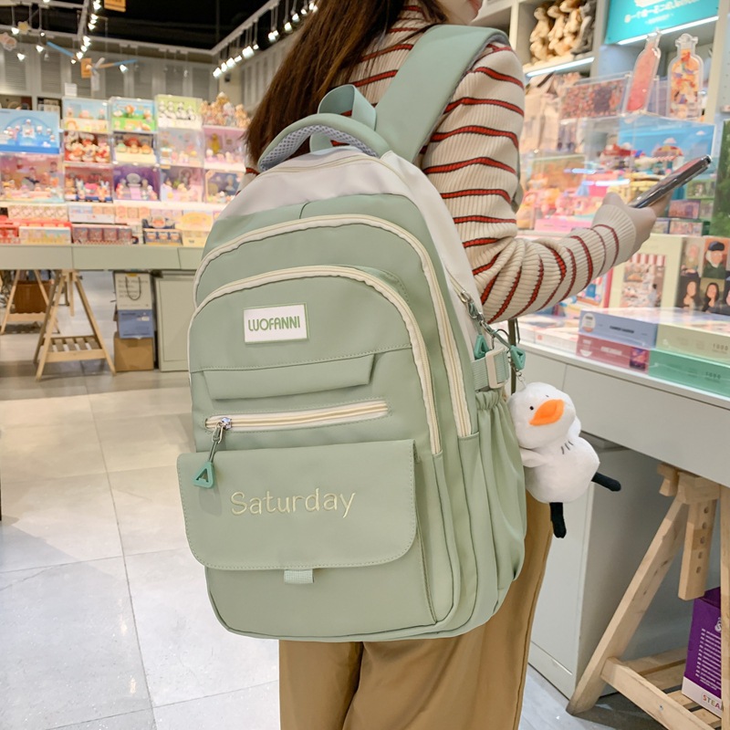 Canvas Schoolbag 2023 New Junior High School Student Large Capacity Lightweight Backpack Elementary School Student Simple Backpack