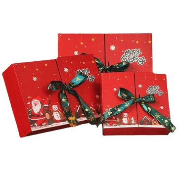 现货红色圣诞礼品盒双开门礼盒大号围巾保温杯包装盒平安夜礼物盒