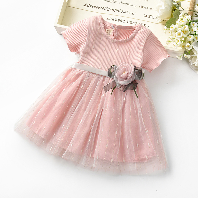 Summer Girls' New Children's Dress Short Sleeve Korean Mesh Princess Dress Baby Girls' Foreign Children's Clothing Skirt