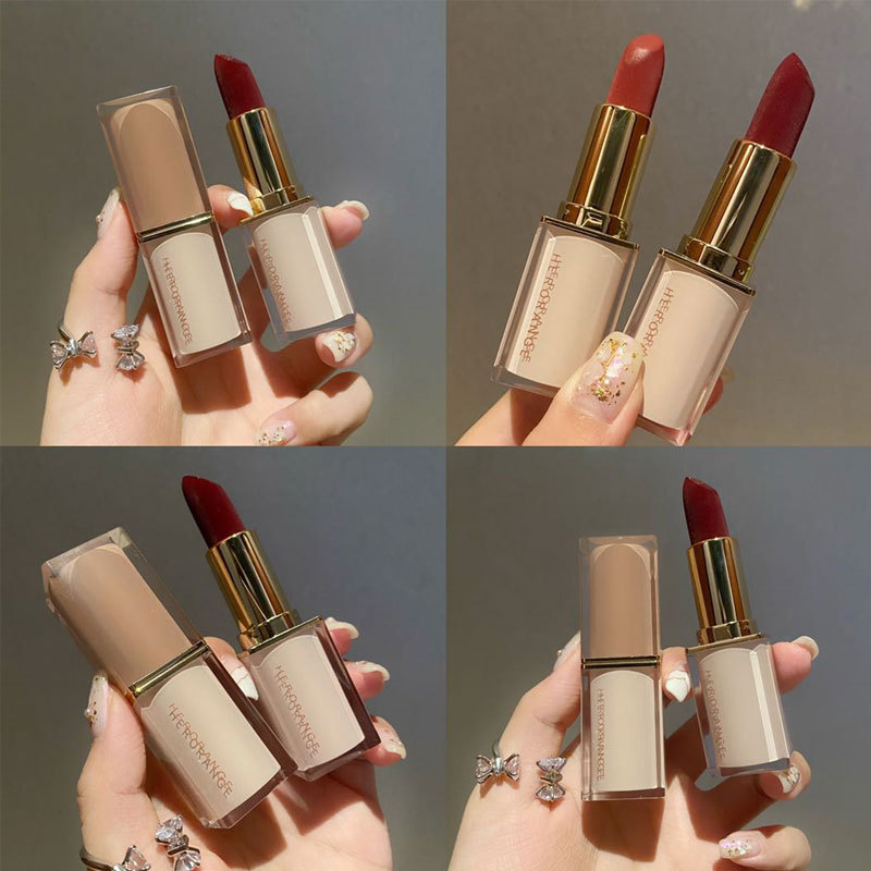 Herorange Crystal Square Tube Lipstick Matte Finish Student Female Plain Face White Not Easy to Fade Lipstick Gift Box