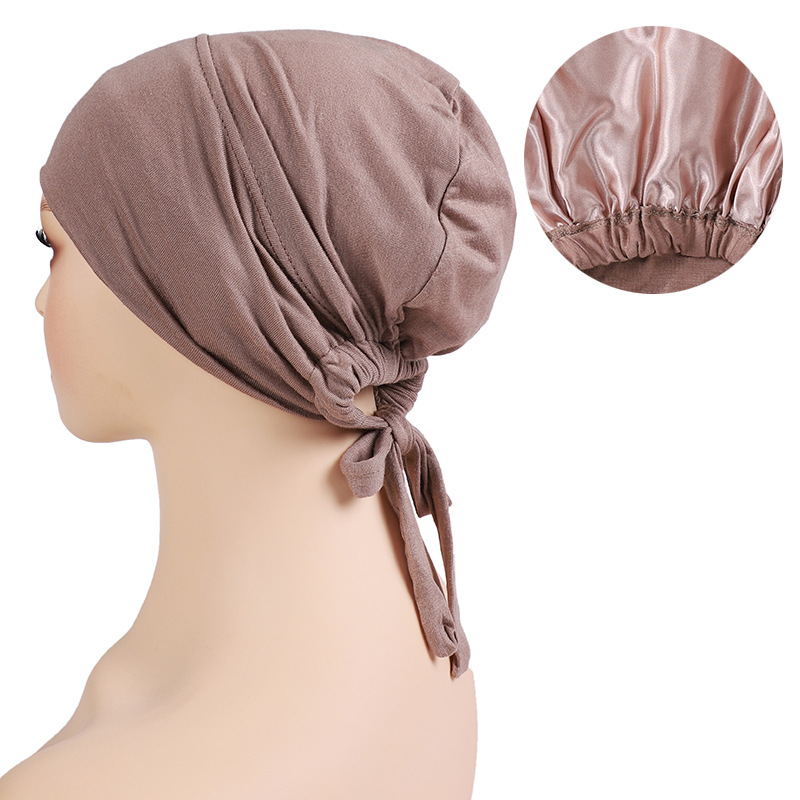 New Modal Satin Lining Elastic Elastic Lace-up Bottoming Hood String Veil Solid Color Scarf Adjustable