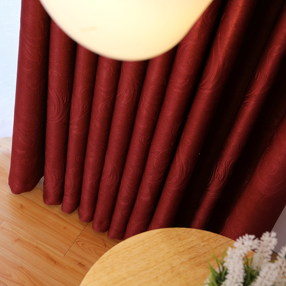 加厚遮光窗帘酒红色挡风简约宾馆酒店背景结婚卧室飘窗客厅布