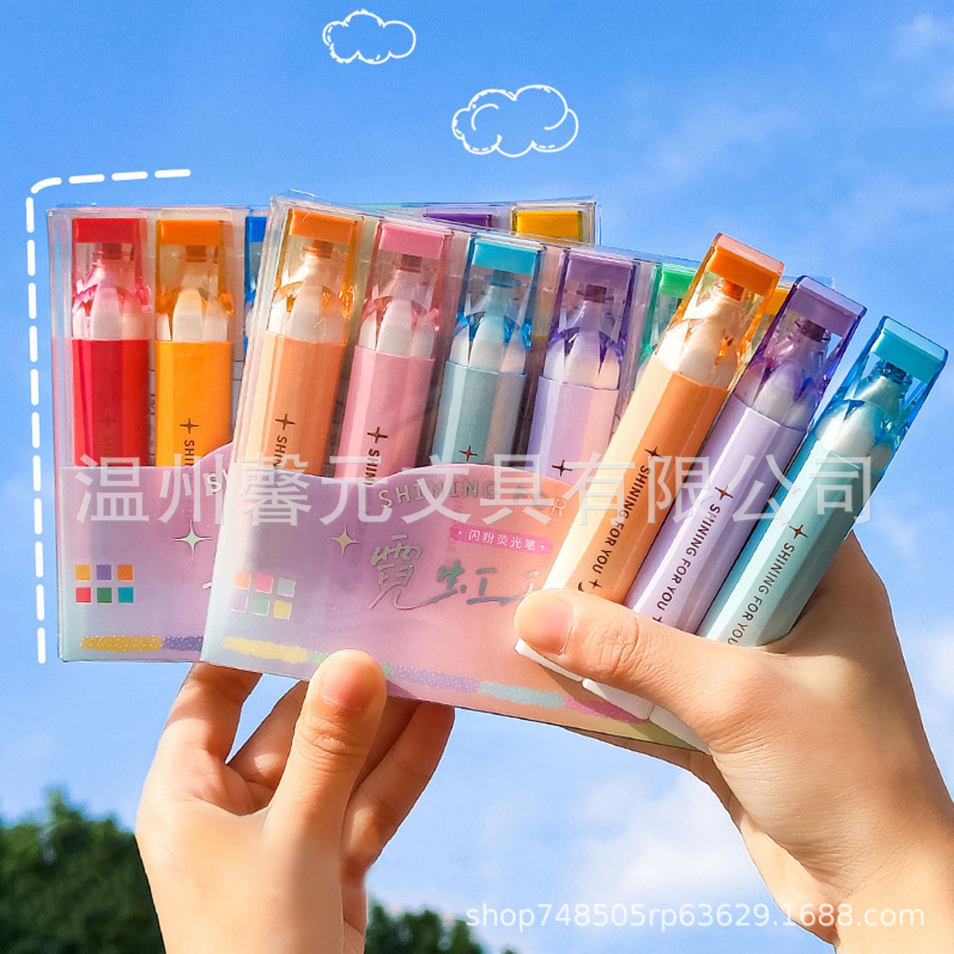 日本品质工场直供荧光笔大容量学生标记笔重点彩色记号笔文具