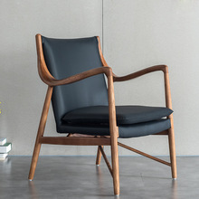 单人沙发椅实木老虎椅皮质小户型客厅北欧家用休闲泡茶会客单椅子