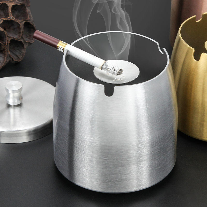 烟灰缸不锈钢烟带盖灰缸上档次创意个性家用客厅酒吧防飞防摔品