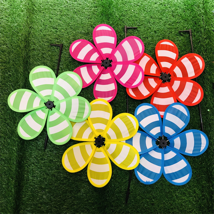 New Factory Direct Sales Foreign Trade Small Flower Windmill Cloth Printed Stripes Little Windmill Park Activity Hand Holding Pinwheel
