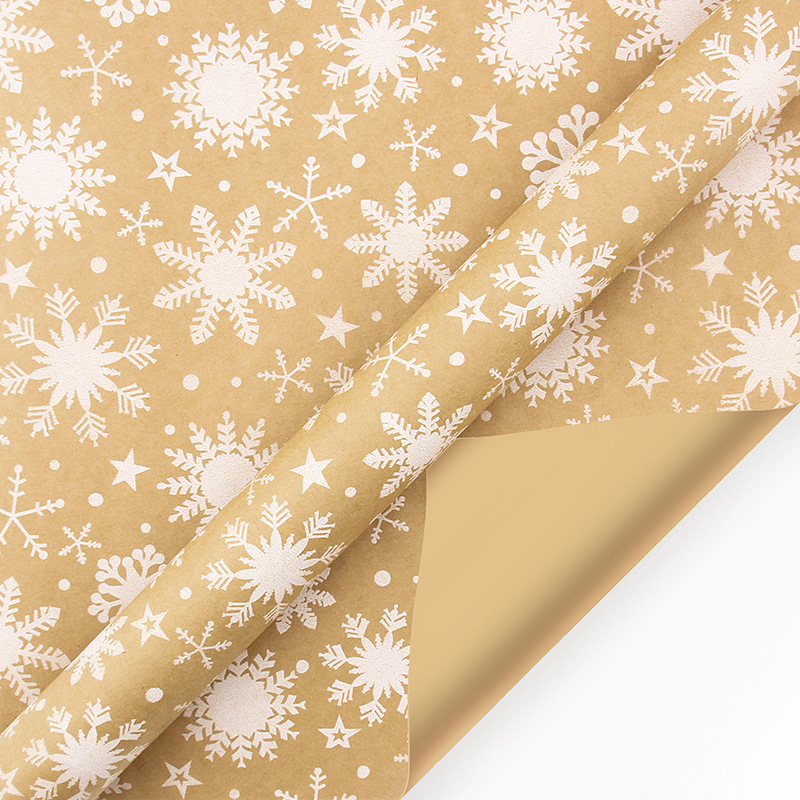 Cross-Border Amazon 90G Kraft Wrapping Paper Vintage Christmas Tree Snowflake Gift Bag Stained Paper DIY in Stock Wholesale