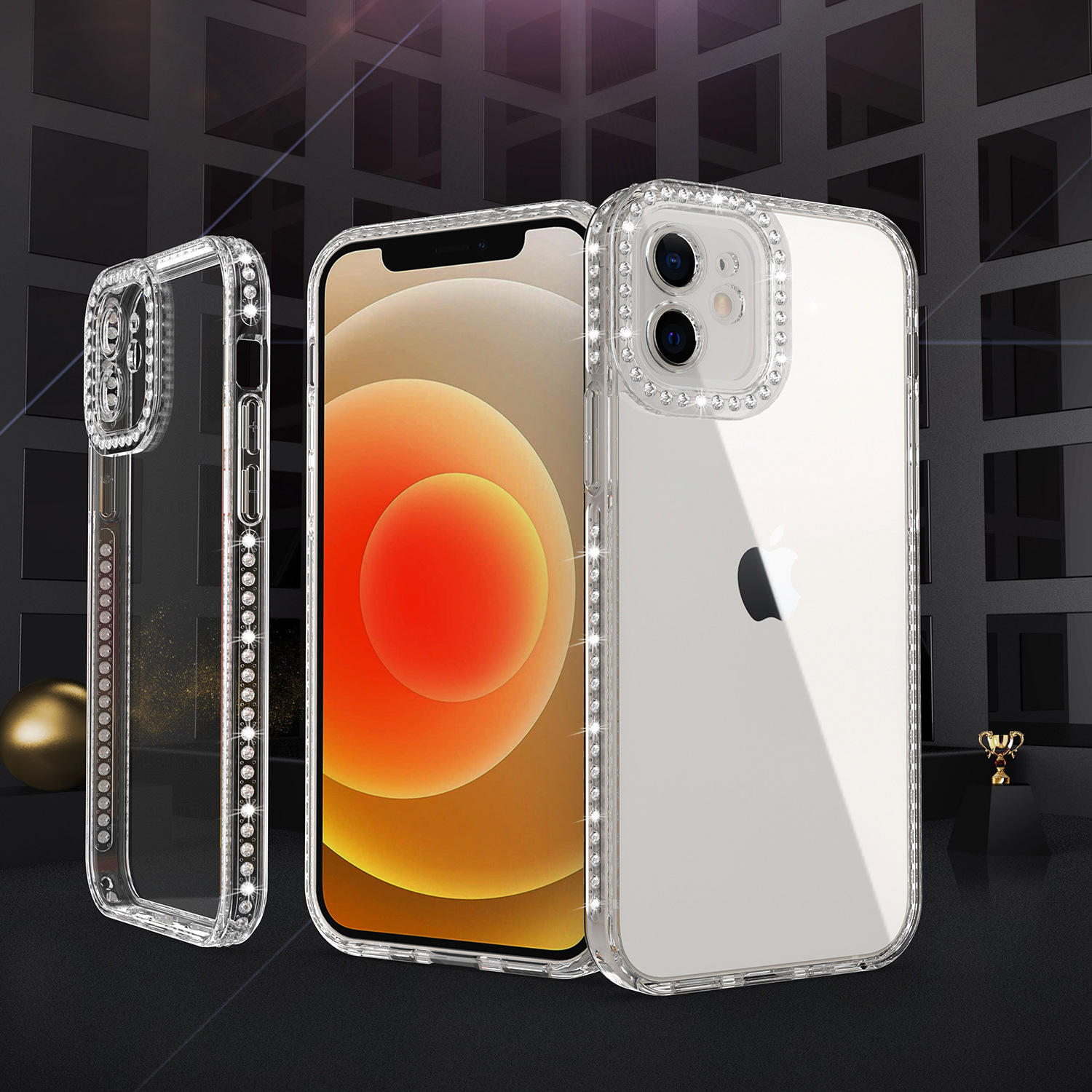 适用苹果11 xs 13亚克力天使眼手机壳iphone12 精孔边钻保护套