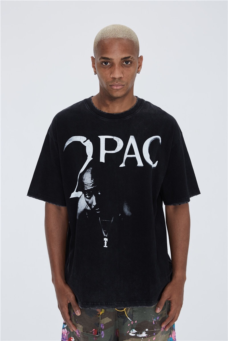 vintage marilyn玛丽莲曼森短袖高街水洗做旧人像比伯t恤男女同款