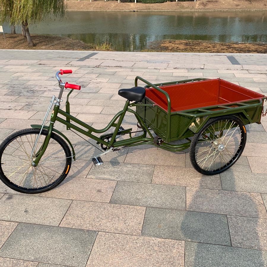 倒骑三轮车夜市摆地摊军绿加重拉货载重老人成人脚踏蹬自行车力车