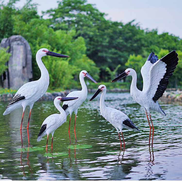 仿真白鹳雕塑白鹤摆件玻璃钢水池塘户外装饰园林白鹭景观仙鹤模型