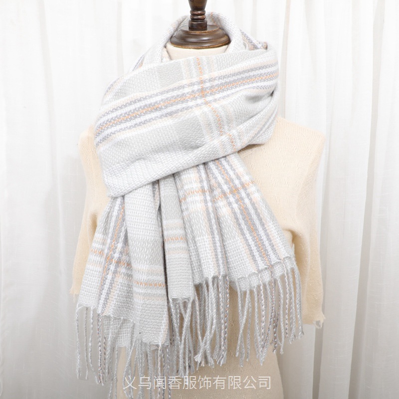 New Scarf for Women Korean Style Plaid Warm Shawl Versatile Lattice Cashmere-like Tassel Scarf Cold-Proof Student Scarf