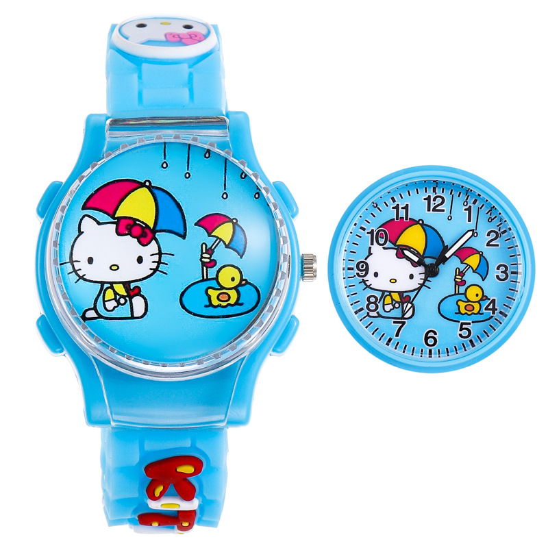 Spot Hello Kitty Flip Rotatable Children's Watch Sanrio Hello Kitty Decompression Cute Men's and Women's Watch for Young Students