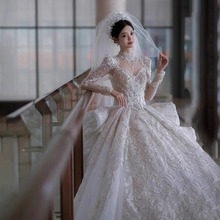 长袖法式婚纱新款2023新娘主纱高级质感小个子复古重工礼服女冬季