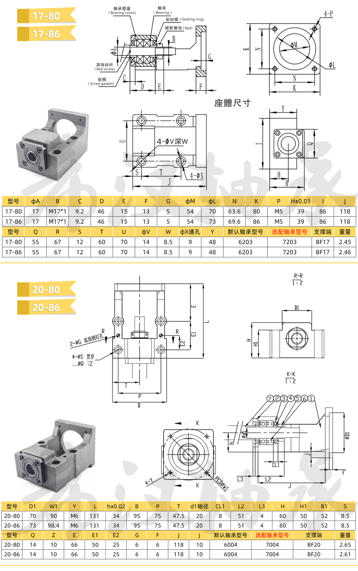 20-80/60步进伺服电机固定座丝杆支撑座轴承传动马达支架一体座
