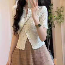 韩版时尚百搭镂空针织衫小衫女2024夏季新款甜美减龄显瘦开衫上衣