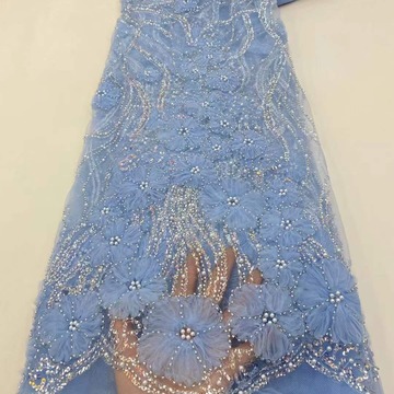 盘花刺绣蕾丝珠管绣网纱亮片绣花网布礼服婚纱面料批发lacehl2443
