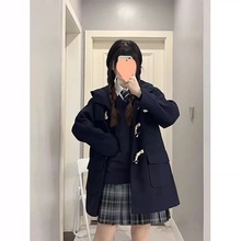 短款牛角扣呢子大衣女2023新款毛呢外套秋冬季今年流行小个子加厚