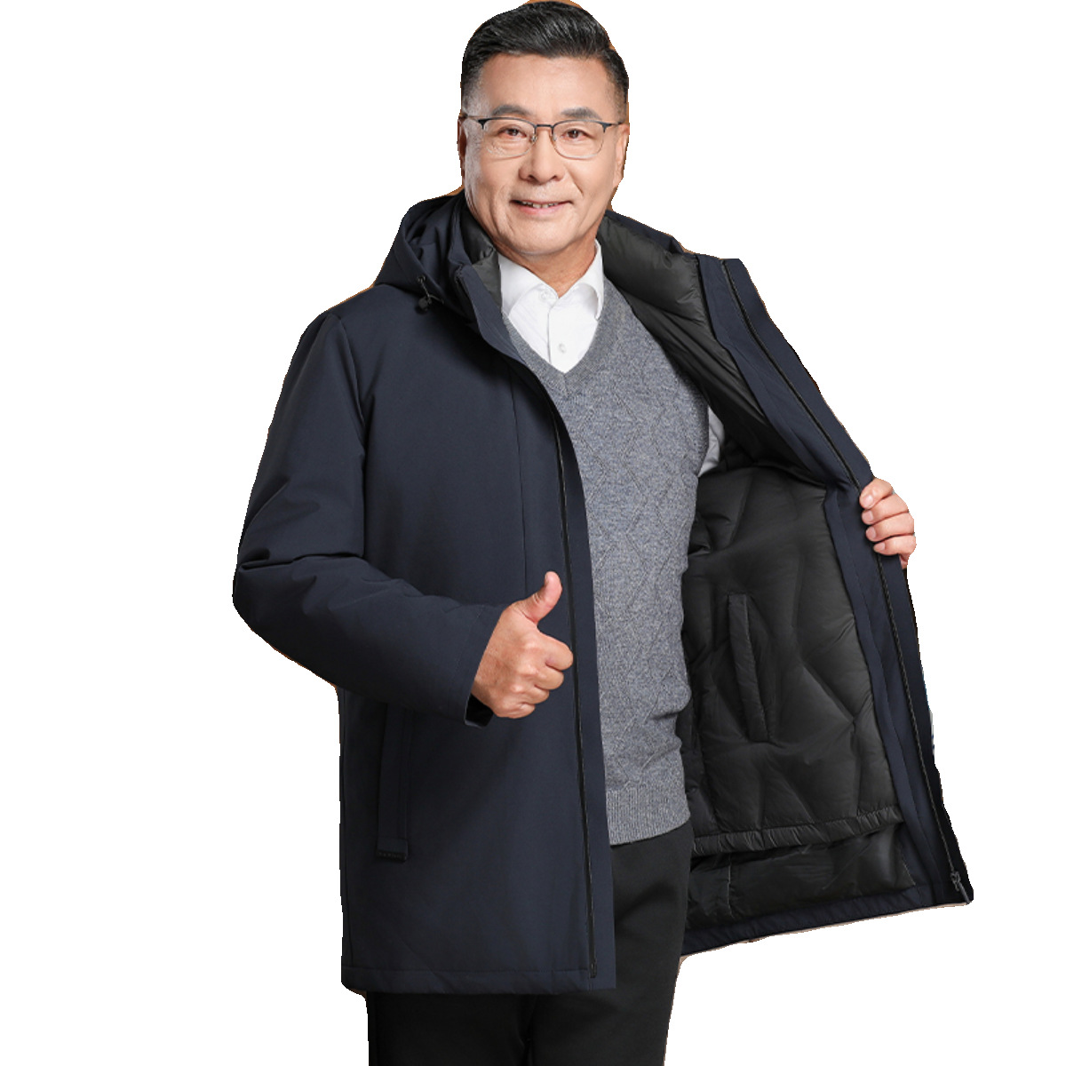 [Goose down] Dad's down Jacket Men's Coat Winter Three-in-One Detachable Liner Thickening Middle-Aged and Elderly Men's Clothing