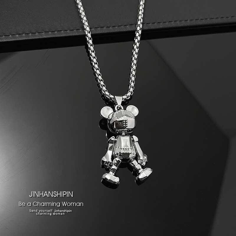 ARM Movable Bear Necklace Men's Trendy Hip Hop Punk for Couple Long All-Match Sweater Chain Internet Celebrity Pendant