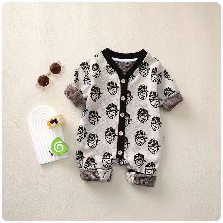 Baby's New Spring and Autumn Cute Cartoon Simple Full Printed Clown Jumpsuit Romper Jumpsuit Baby Clothes