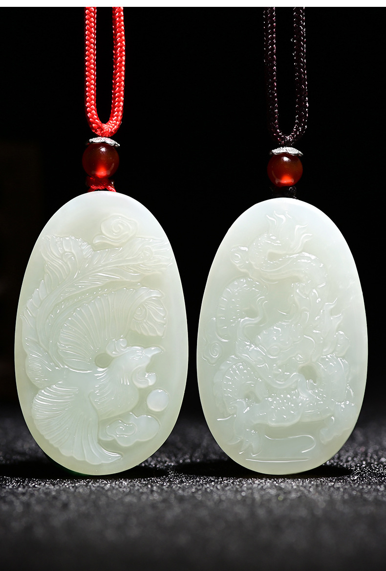 新疆和田玉龙凤玉佩一对男女情侣对牌玉石龙牌凤凰牌玉坠挂件玉器