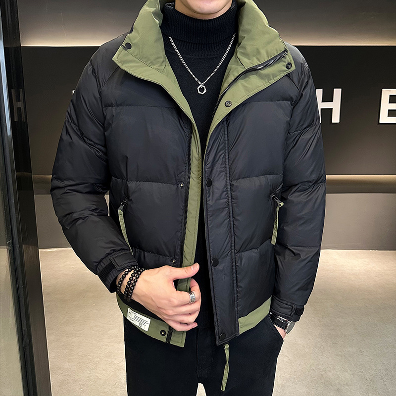 High-End down Jacket Men's Short 2023 Winter New Stand-up Collar Thermal Trendy Fashion Colorblock Student