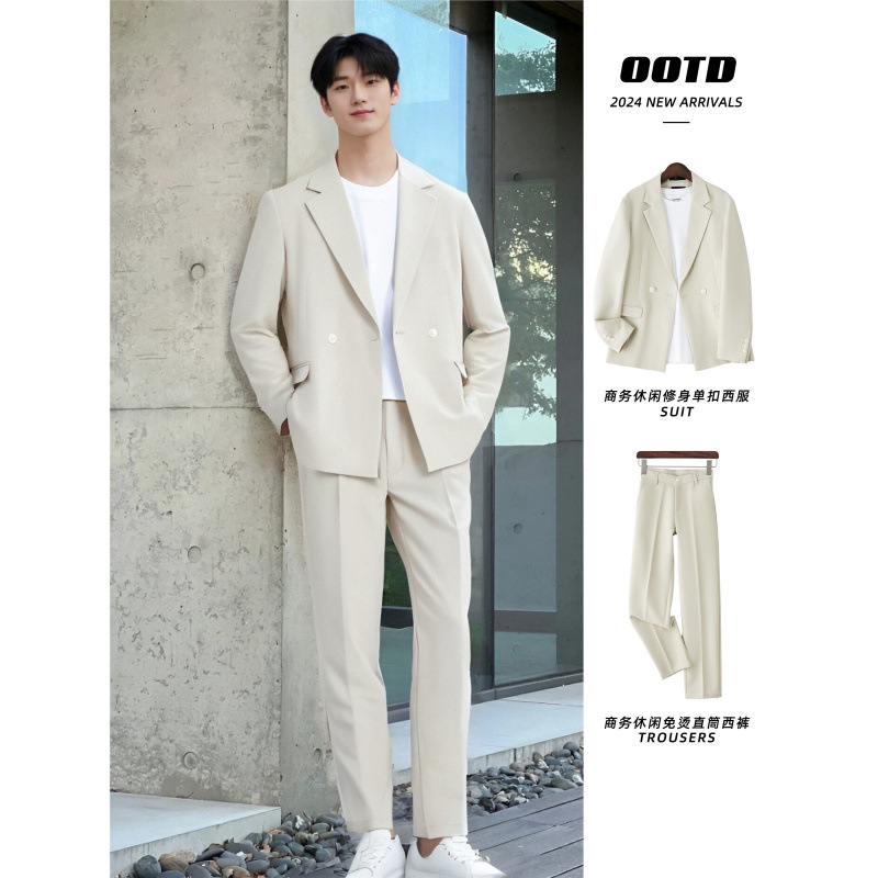 【三件套】休闲西服套装男士春夏韩版宽松小西装外套轻熟日常通勤
