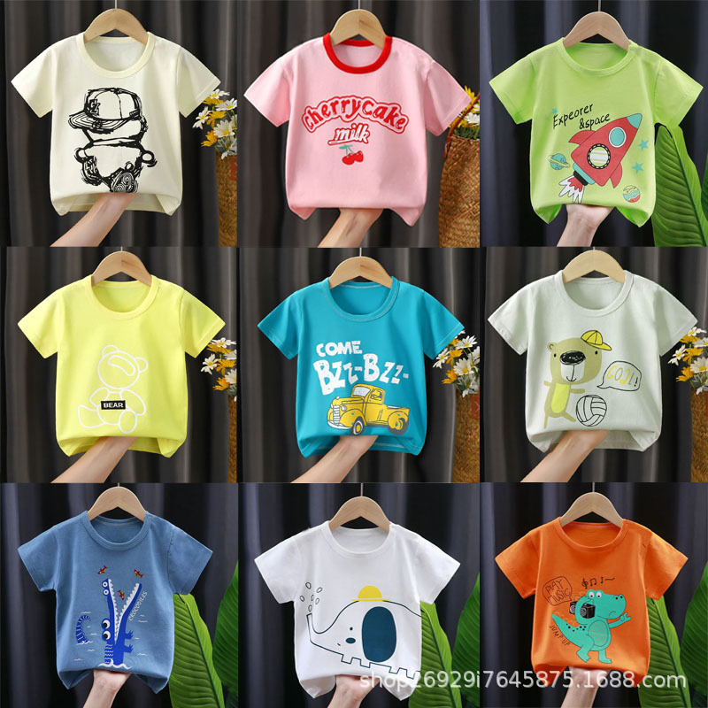 童装短袖t恤地摊货源 男孩女孩卡通棉t上衣短袖工厂批发直销1-5元