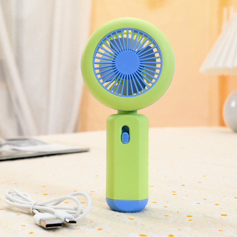 Cross-Border Simple Handheld LED Ambient Light Small Fan Summer Portable Second Speed Control Rechargeable Fan Gift