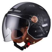 BEON国标3C认证双镜片复古头盔摩托车电动车四分之三半盔保暖四季