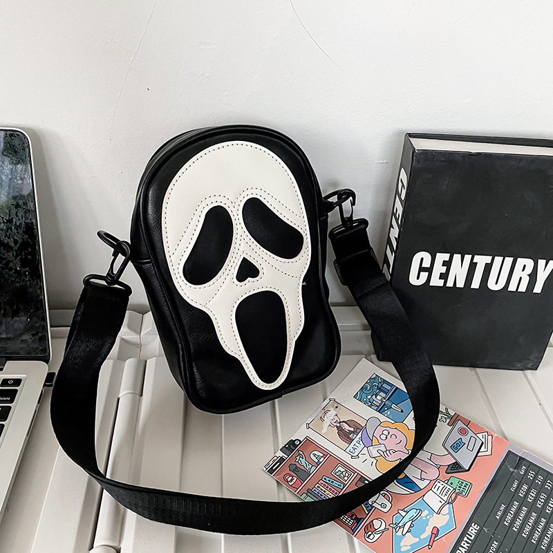 Trendy Crossbody Bag Men & Women Trendy Funny Ghost Skull Crossbody Shoulder Bag Soft Pu Small Mobile Phone Crossbody Bag