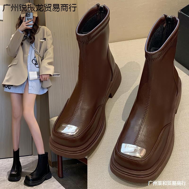 设计感小众复古方头马丁靴子女2024秋季新款英伦风甜酷炸街小短靴