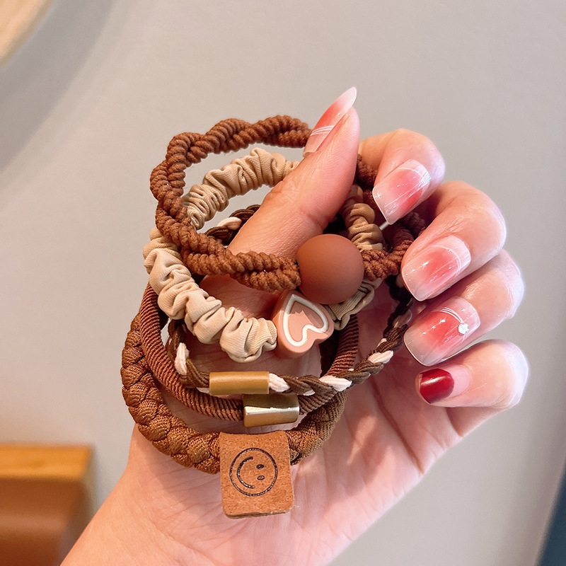 New Simple Cartoon Milk Brown Hair Rope Female Bear Hair Band Does Not Hurt Hair Rubber Band Head Rope High Elastic Leather Case