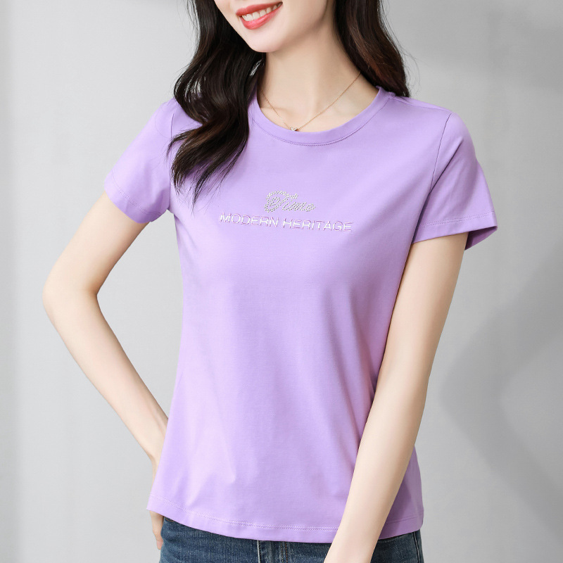 White round Neck Short-Sleeved T-shirt Women's Large Size Casual Shoulder 2023 Summer New All-Matching Undershirt T-shirt Top