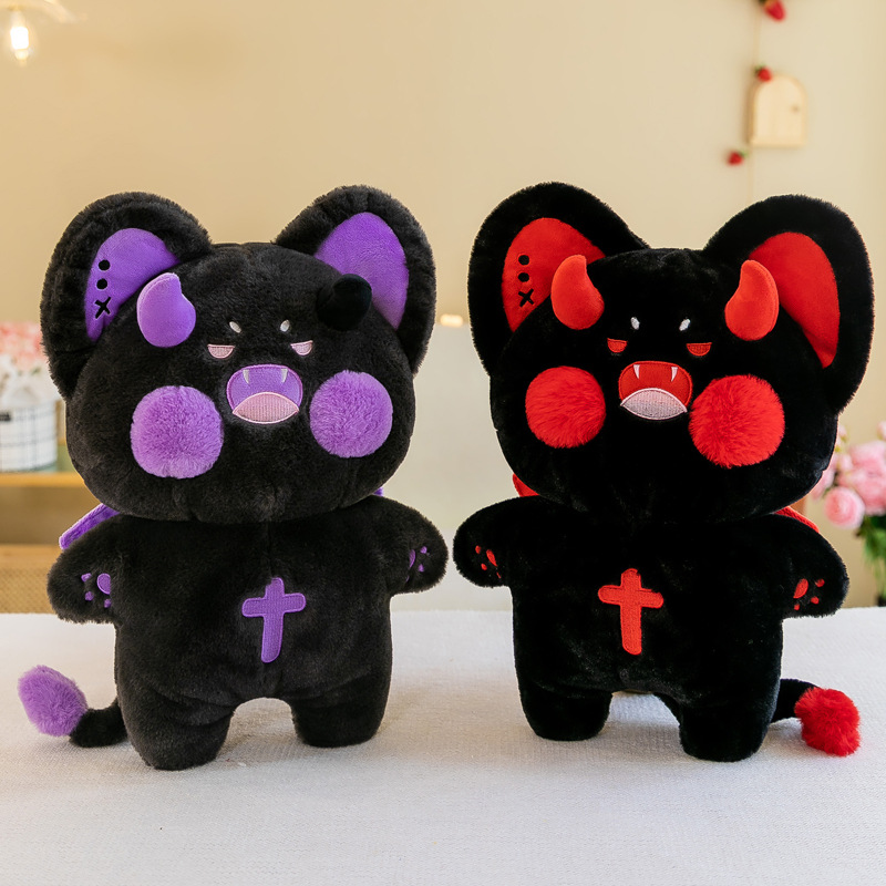 新款暗黑色嘟嘟猫咪公仔抱枕愤怒恶魔嘟嘟猫毛绒玩具趴枕礼物礼品