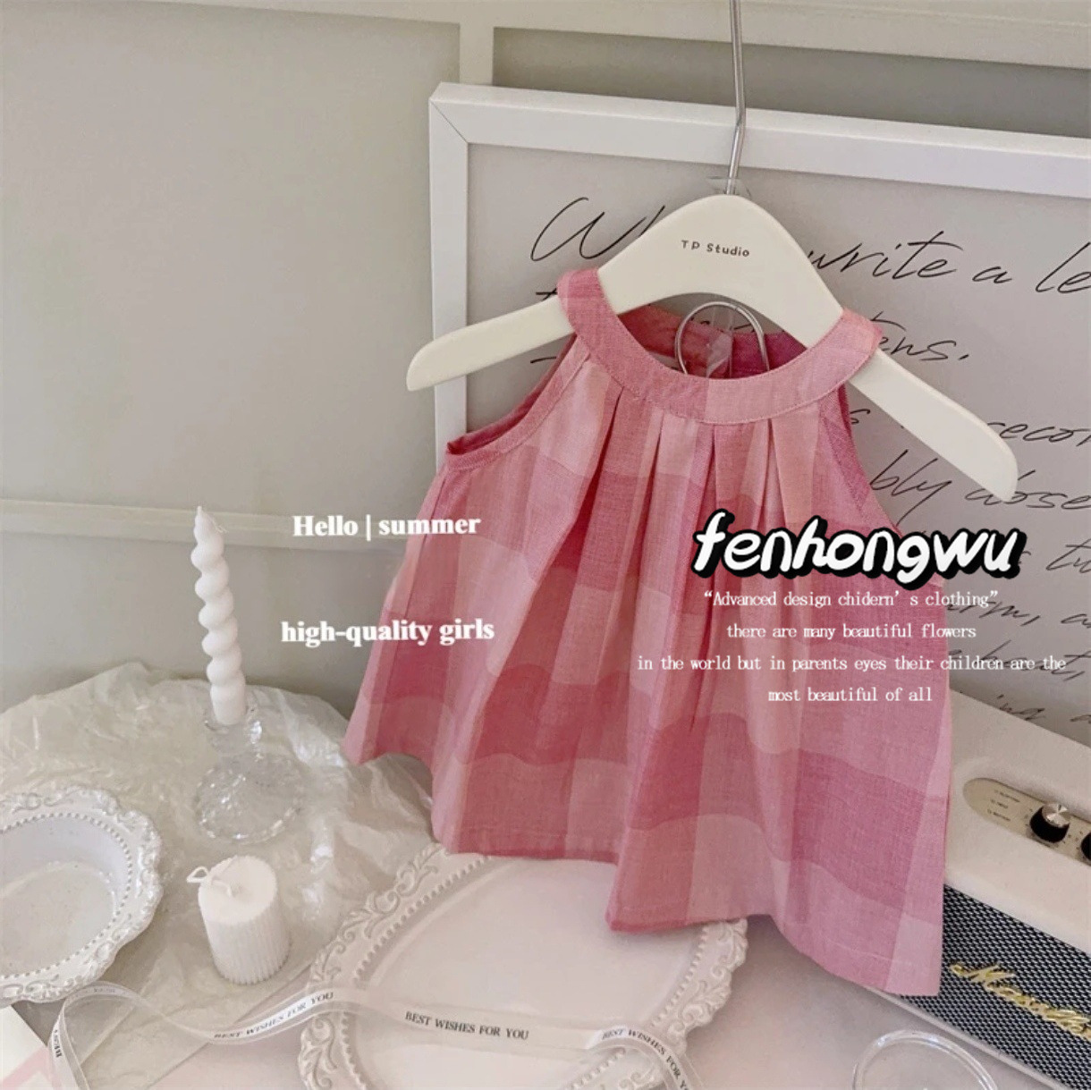 童装女童棉质连衣裙夏装儿童粉色公主裙宝宝吊带裙可爱小女孩裙子