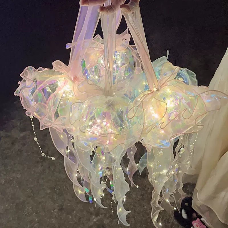 Creative Glow Jellyfish Lamp Finished Hand-Held DIY Material Package Charms Hangings Internet Celebrity Small Night Lamp Come and Set up a Stall Together