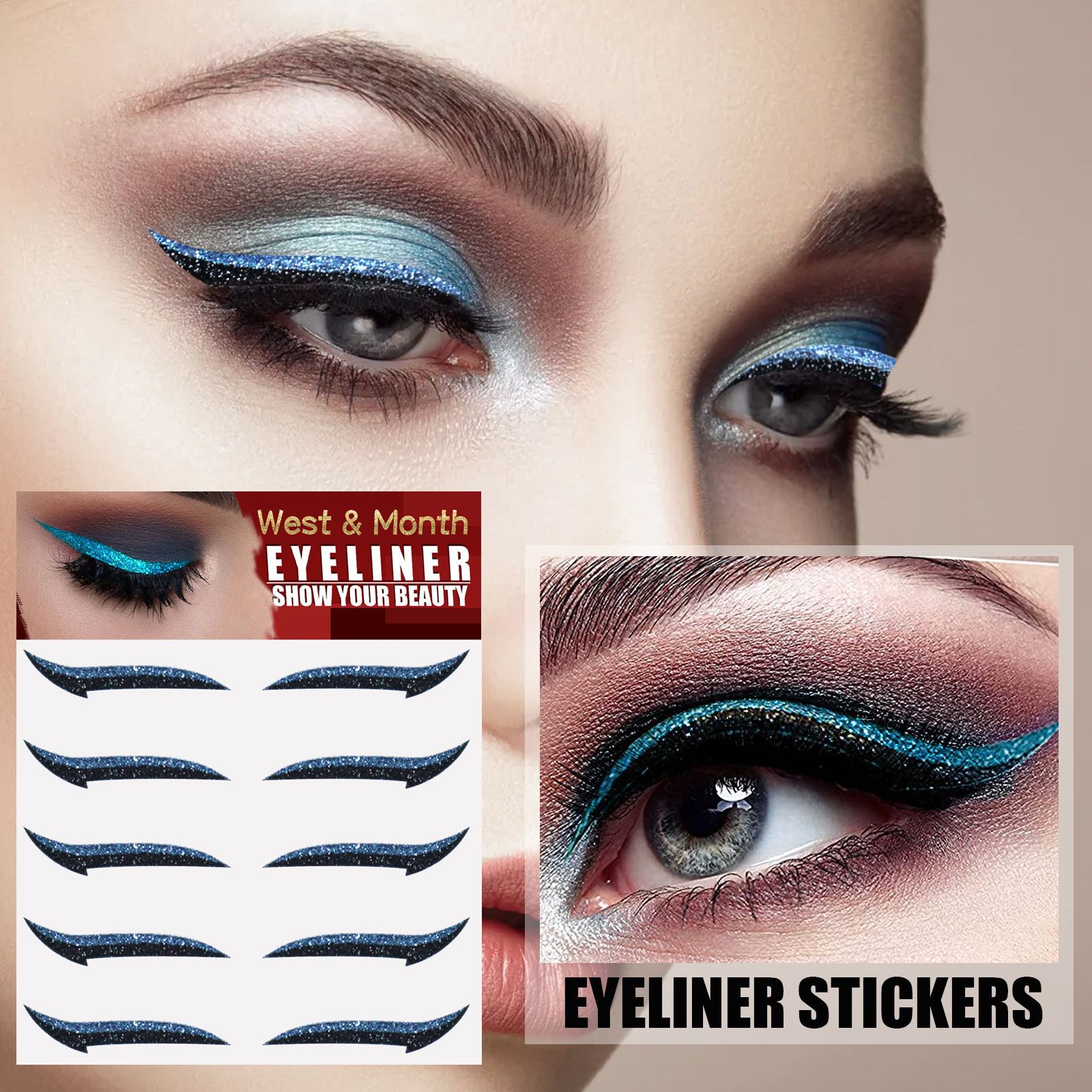 Five Pairs of Self-Adhesive European and American Eyeliner Stickers Eye Shadow Stage Makeup Sequin Eye Shadow Double Eyelid Stickers Party Nightclub Sequin Eye Shadow