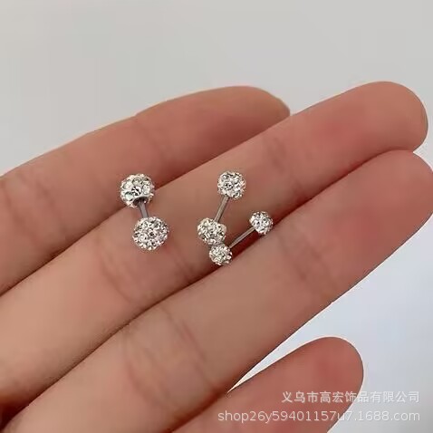 Shambhala Polymer Clay Diamond Ball Ear Stud Double-Headed Diamond High-Grade Earrings for Women Stainless Steel Ear Bone Nail Screw Wholesale