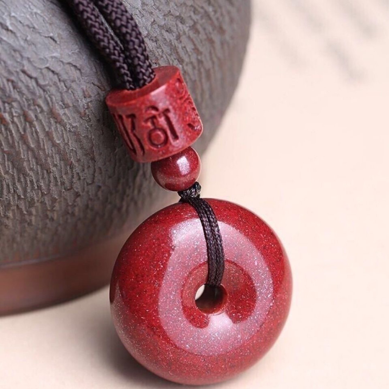 天然朱砂帝王紫金砂平安扣吊坠朱砂平安扣挂件男女通用支持鉴定