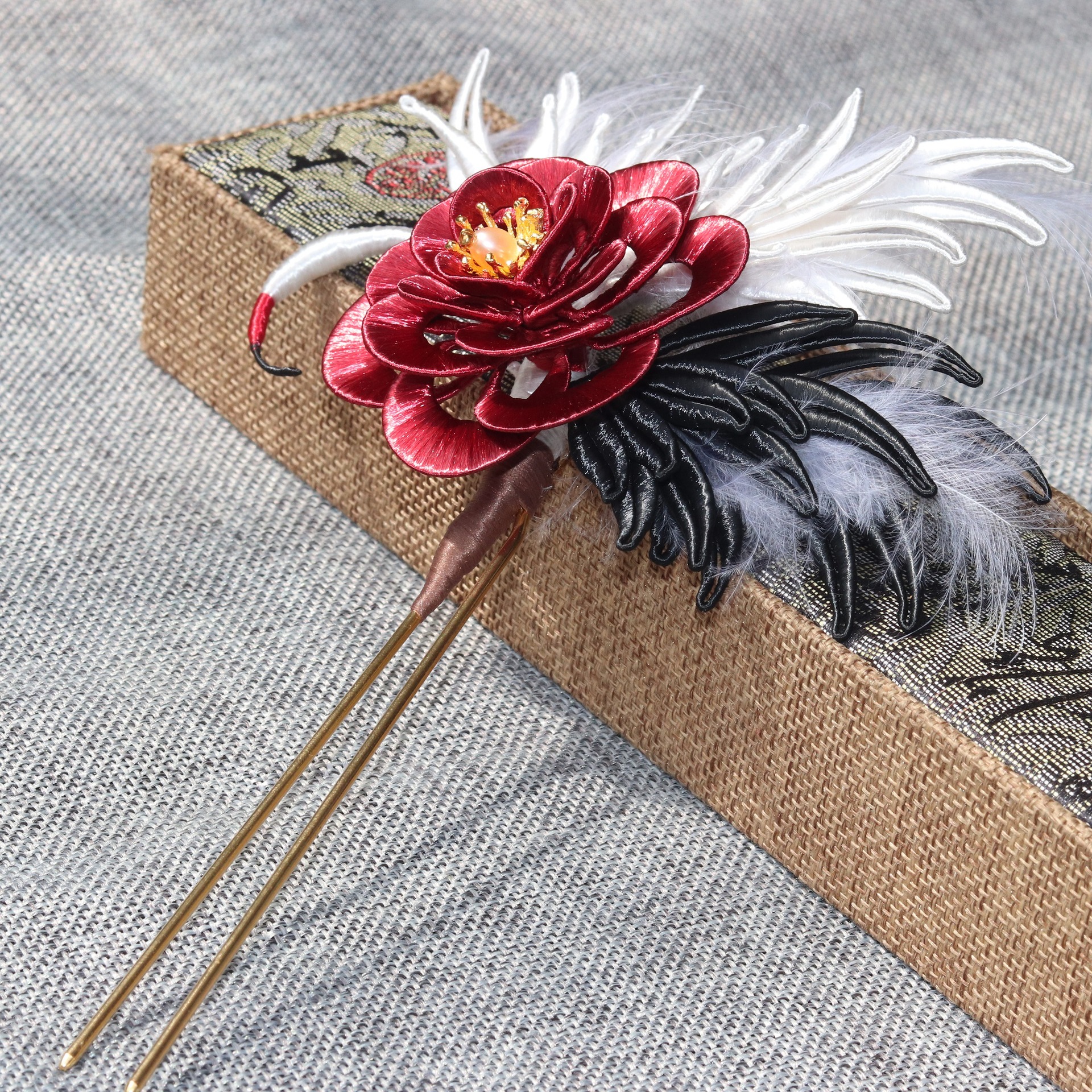 缠花仙鹤发簪白鹤发钗古风汉服配饰春仔花头饰丹顶鹤发饰珍珠发簪