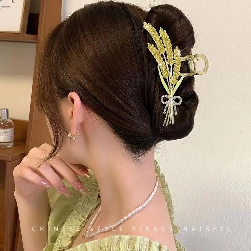 Gold Wheat Grip Female Elegant Graceful Barrettes 2022 New High Sense Back Head Shark Clip Hairware