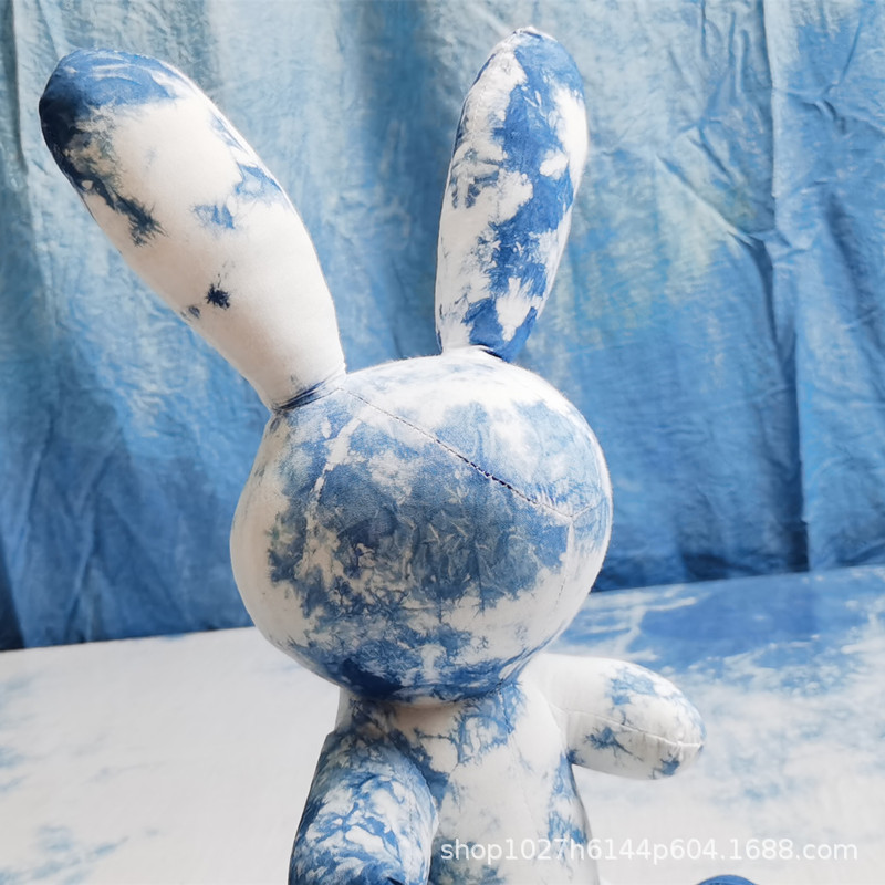 云兮蓝染 板蓝根植物染兔子摆件 云南白族扎染布艺玩具兔 玩偶兔