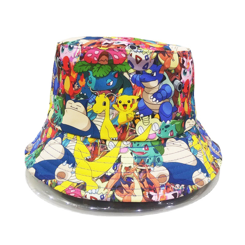 Cross-Border Pikachu Printing Bucket Hat Japanese Anime Pokémon Bucket Hat Cute Cartoon Elf Sun Hat