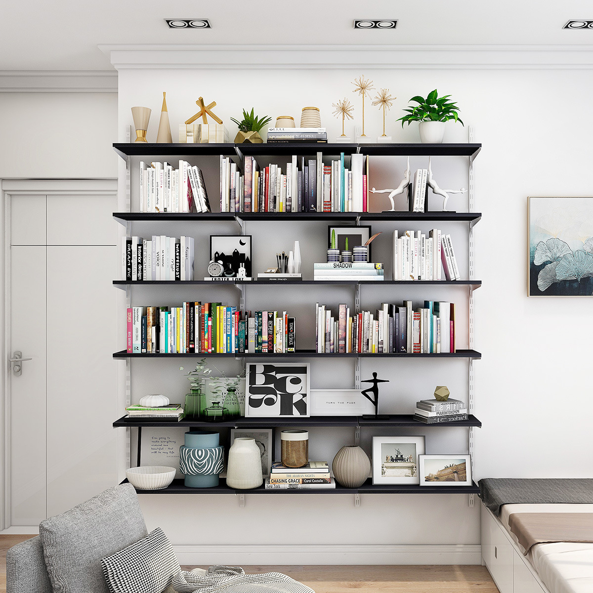 8米墙上置物架书架创意多层隔板卧室墙面背景装饰书架墙